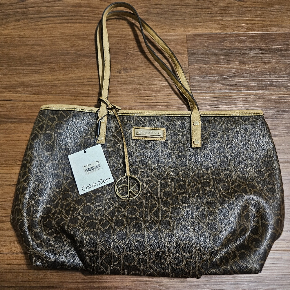 Calvin Klein Tan and Brown Signature Tote
